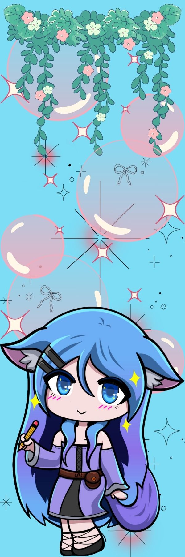 Balloons and Flowers Anime Girl Bookmark