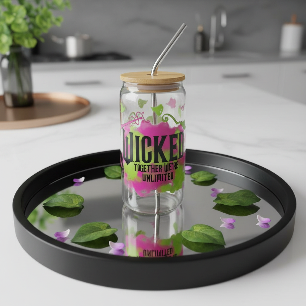 16oz Glass Tumbler with Bamboo Lid & Straw – Wicked - Together We're Unlimited